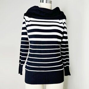 Black and White Stripes Cowl Neck Sweater Womens Long Sleeve Tops Size Small